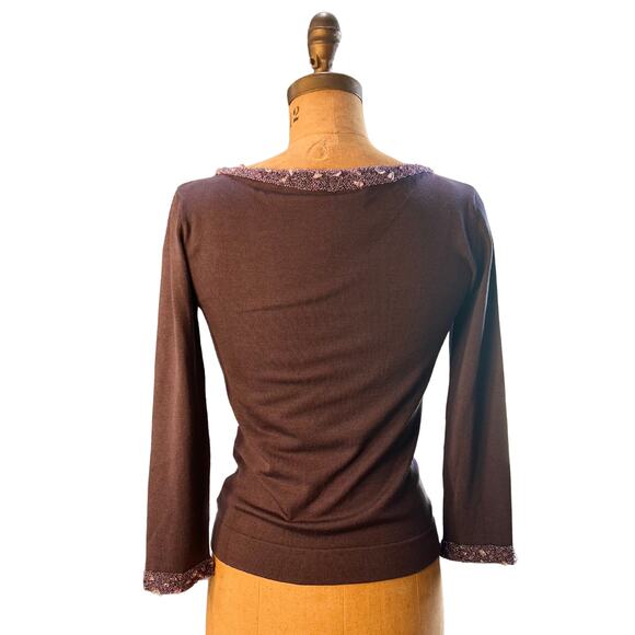 Vintage Cerruti 1881 Silk Stretch Knit Top with Beaded Trim – Made in Italy - Picture 4 of 9